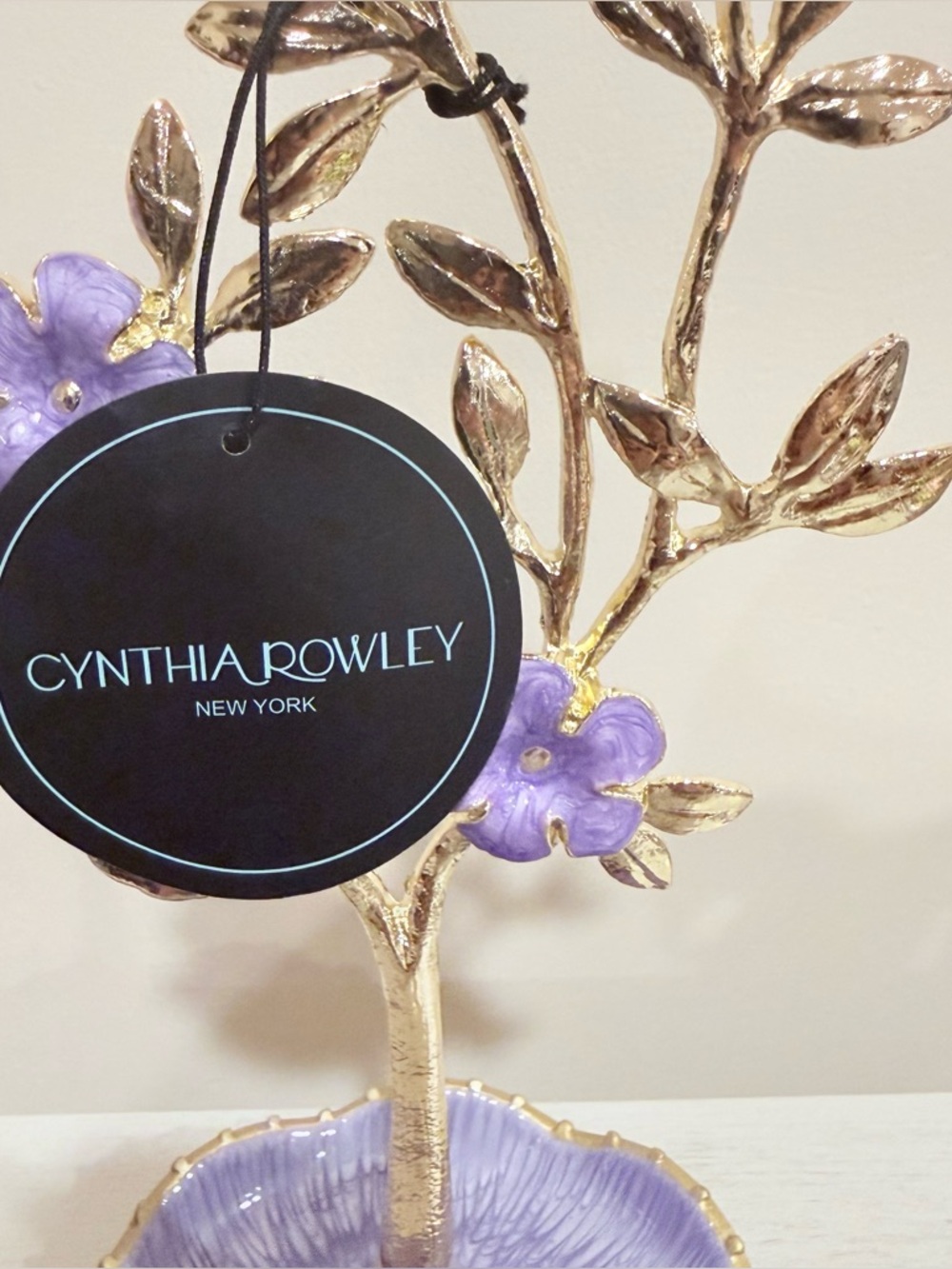 Cynthia Rowley New York Gold Tone Metal Purple Flower Jewelry Tree - Picture 4 of 4
